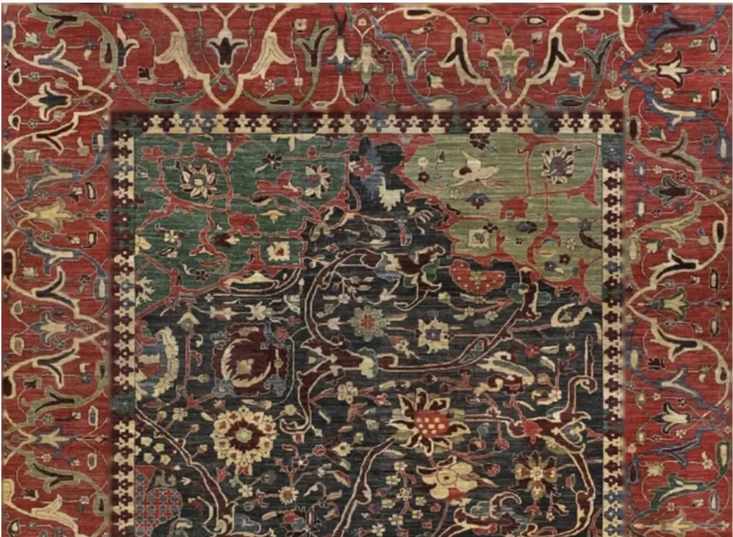 A traditional ISHKAR carpet with a plain border